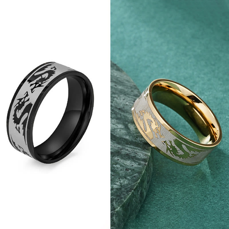 Buddha Stones Dragon Carved Protection Strength Titanium Steel Ring Ring BS 8