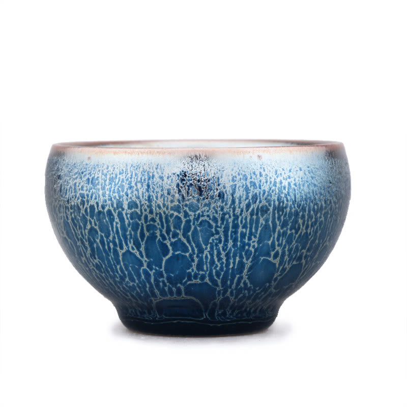 Buddha Stones Handmade Jellyfish Dragon Scale Pattern Chinese Jianzhan Ceramic Teacup Tenmoku Kung Fu Tea Cup Jian Zhan Tea Cup BS 5