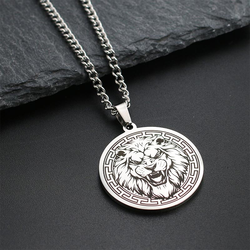 Buddha Stones Animal Titanium Steel Chain Necklace Protection Pendant Necklaces & Pendants BS Silver Lion