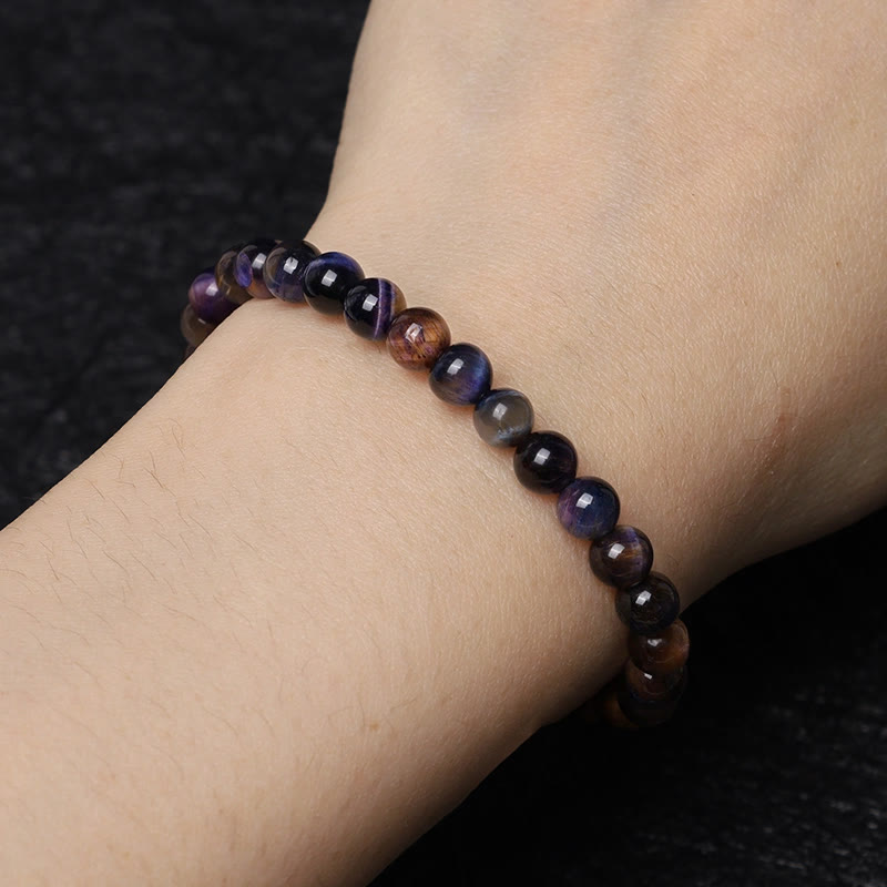 Bracelet de protection et de force en œil de tigre violet naturel Foviel