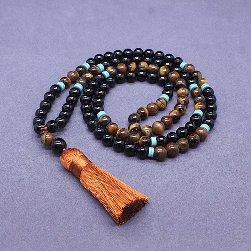 Ensemble de mala paisible en onyx noir tibétain Foviel