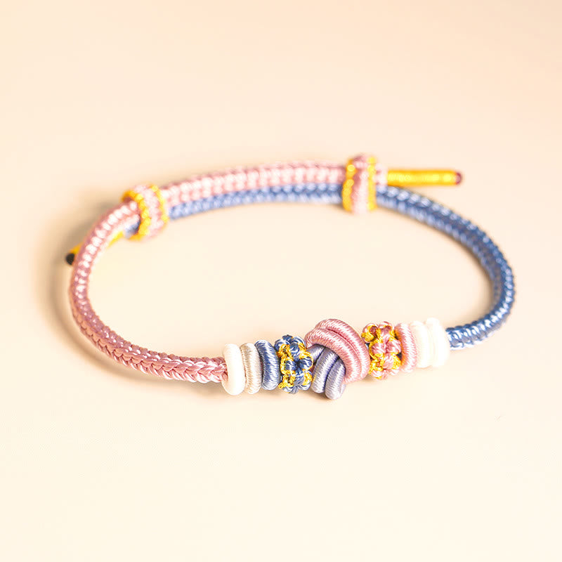 Buddha Stones Two-Color Rope Handcrafted Eight Thread Peace Knot Luck Connection Bracelet Bracelet BS Pink&Blue 15-17cm