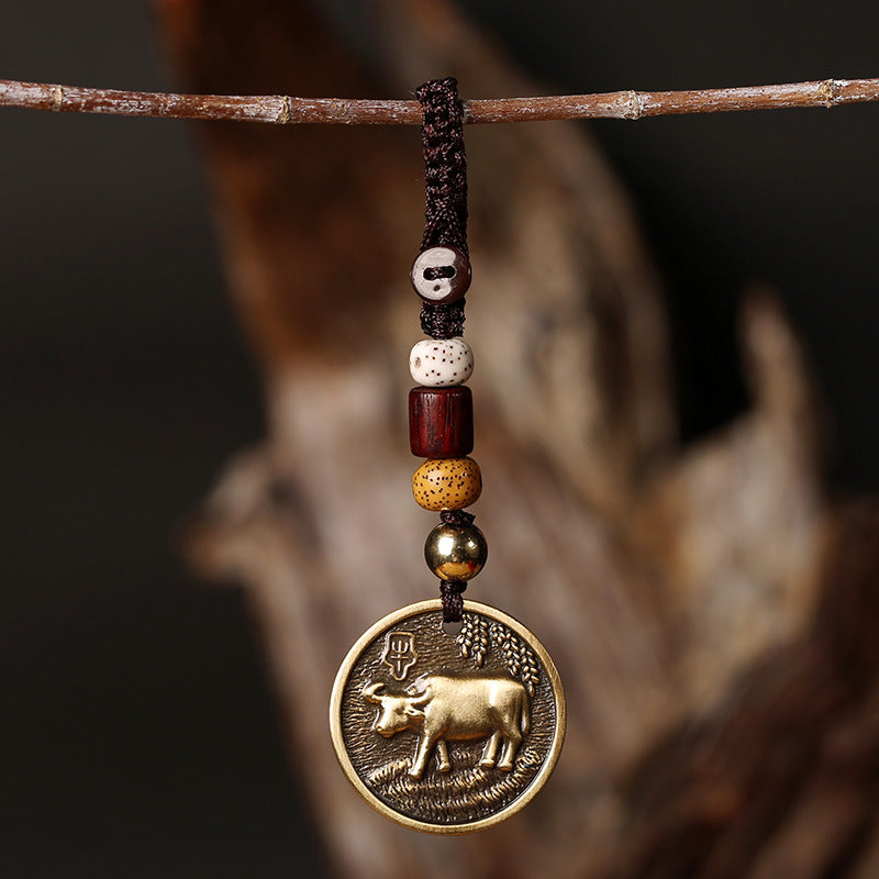Chinese Zodiac Copper Luck Keychain Decoration Decoration BS Ox