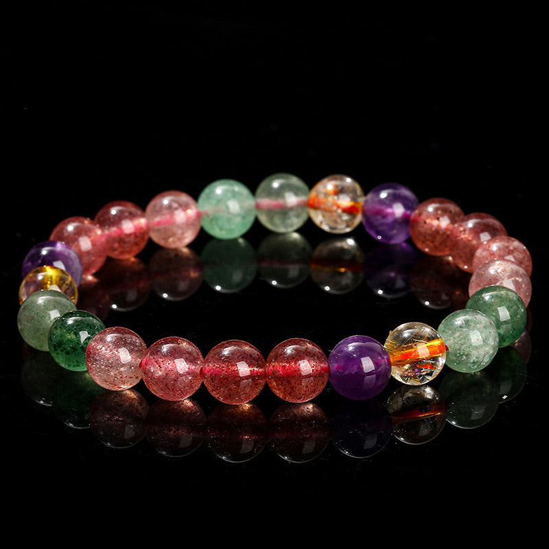 Buddha Stones Natural Multicolored Strawberry Quartz Love Healing Beaded Bracelet Bracelet BS 9mm(Wrist Circumference 14-16cm)