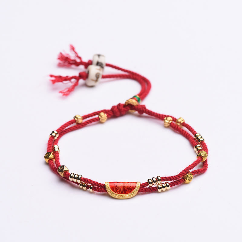 Buddha Stones Handmade Cinnabar Dumplings Design Luck Braided Red Rope Bracelet Bracelet BS 4