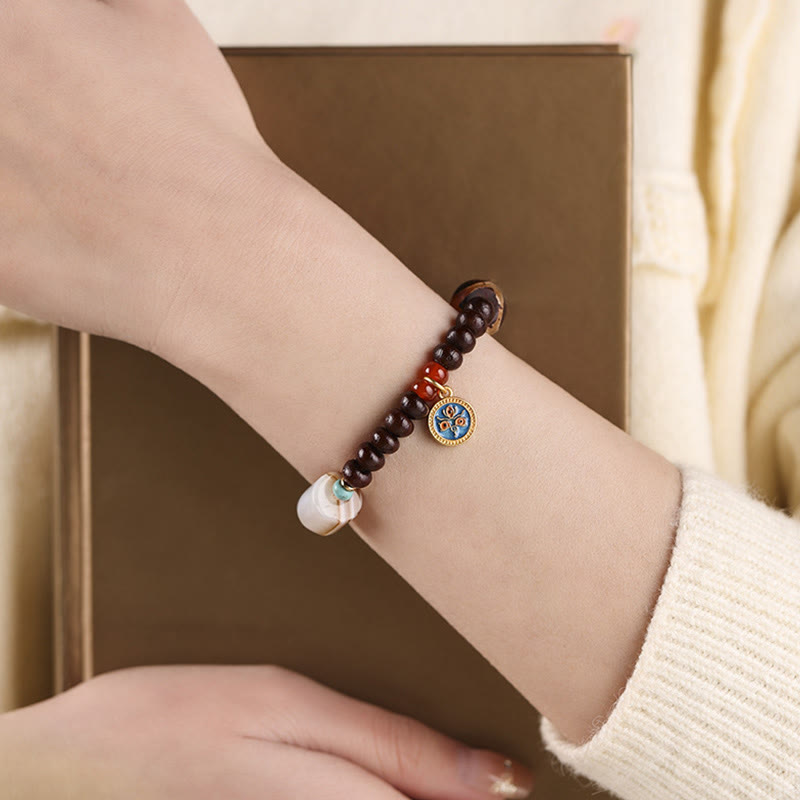 Buddha Stones Natural Tibet Purple Bodhi Seed Dzi Bead God of Wealth Wisdom Bracelet Bracelet BS 2