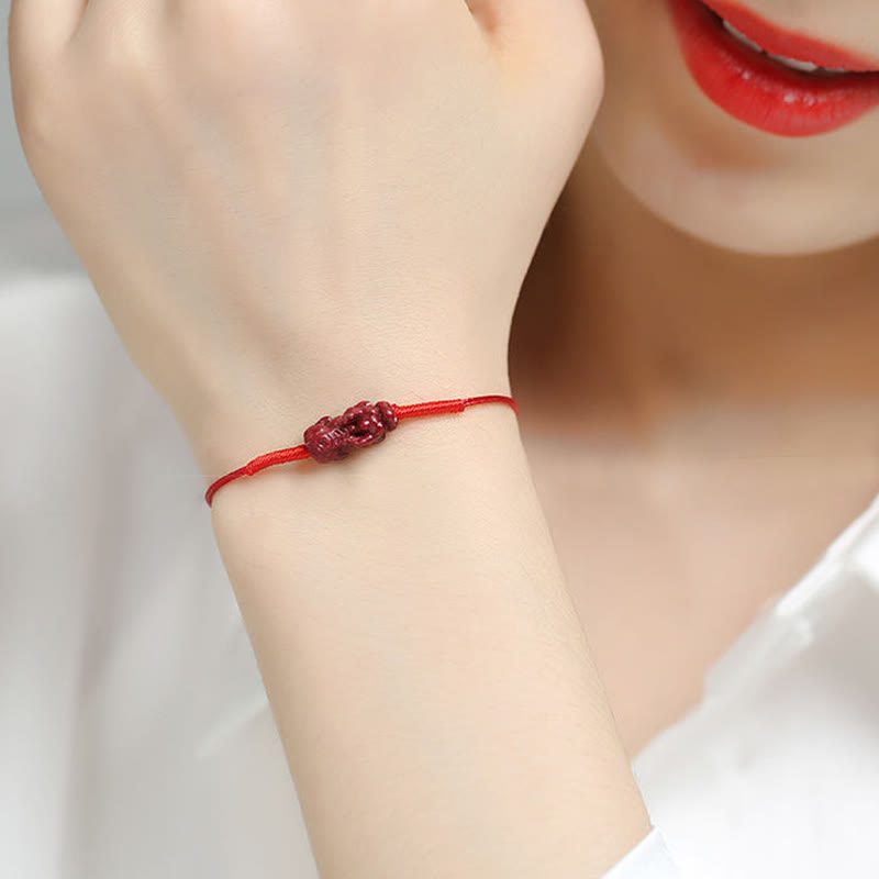 Buddha Stones Handmade Plum Blossom Four Leaf Clover PiXiu Lotus Koi Fish Cinnabar Blessing Braid Bracelet Bracelet BS 12