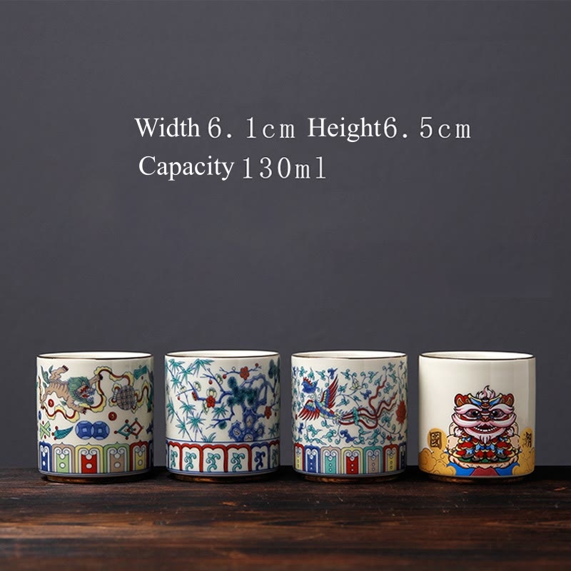 Buddha Stones Vintage Plum Blossom Pine Bamboo Phoenix Kirin Lion Dancing Ceramic Teacup Tea Cups Cup BS 9