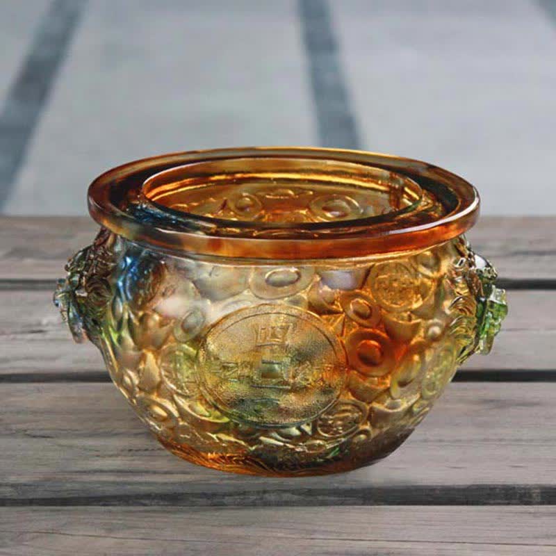 Buddha Stones Handmade Liuli Crystal Treasure Bowl Art Piece Home Decoration Decorations BS 4