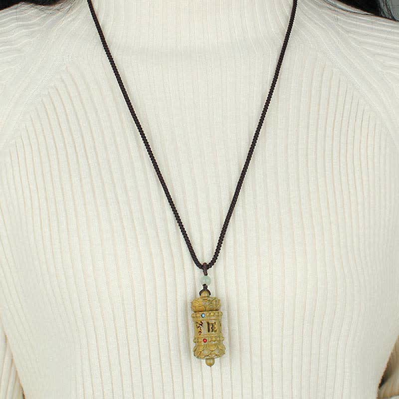 Buddha Stones Tibet Green Sandalwood Rosewood Om Mani Padme Hum Lotus Positive Soothing Necklace Pendant Necklaces & Pendants BS 4