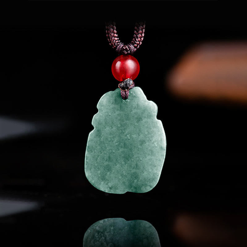 Buddha Stones Natural Green Jade Nine-Tailed Fox Engraved Prosperity Necklace Pendant Necklaces & Pendants BS 3