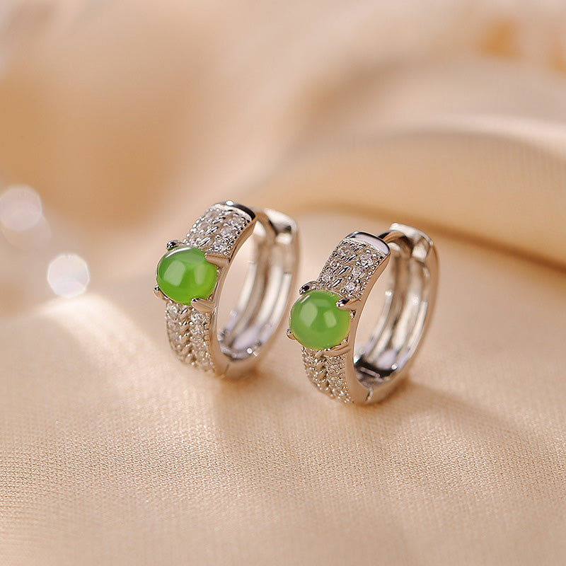Buddha Stones 925 Sterling Silver Round Cyan Jade Success Stud Earrings Earrings BS 1