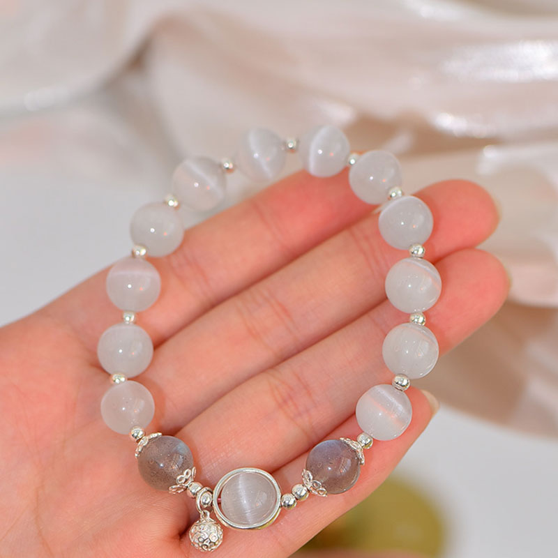 Buddha Stones 925 Sterling Silver Cat Eye Moonstone Love Support Bracelet Bracelet BS 5