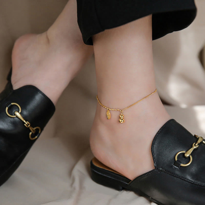 Buddha Stones 18k Gold Lucky Gourd Design Wealth Buckle Anklet Anklet BS 8