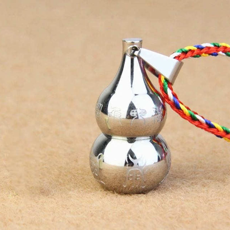 Buddha Stones Tibetan Yin Yang Symbol Gourd Harmony Titanium Steel Necklace Pendant Necklaces & Pendants BS Silver&Colorful Cord