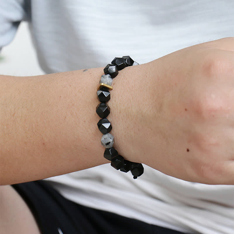 Buddha Stones Black Obsidian Black Glitter Stone Purification Bracelet Bracelet BS 3