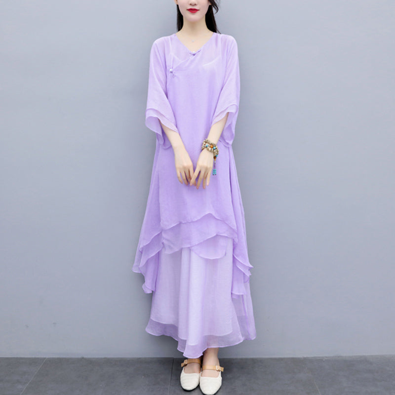 Buddha Stones 3Pcs Yoga Chiffon Clothing Uniform Meditation Zen Practice Women's Set - Purple Top&Purple Pants&Suspenders - US6,UK/AU10,EU38 (XL) - image 35