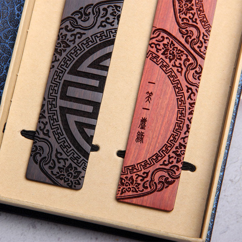 Marque-pages Foviel Zen Enlightenment en bois d'ébène et bois de santal rouge à petites feuilles avec coffret cadeau