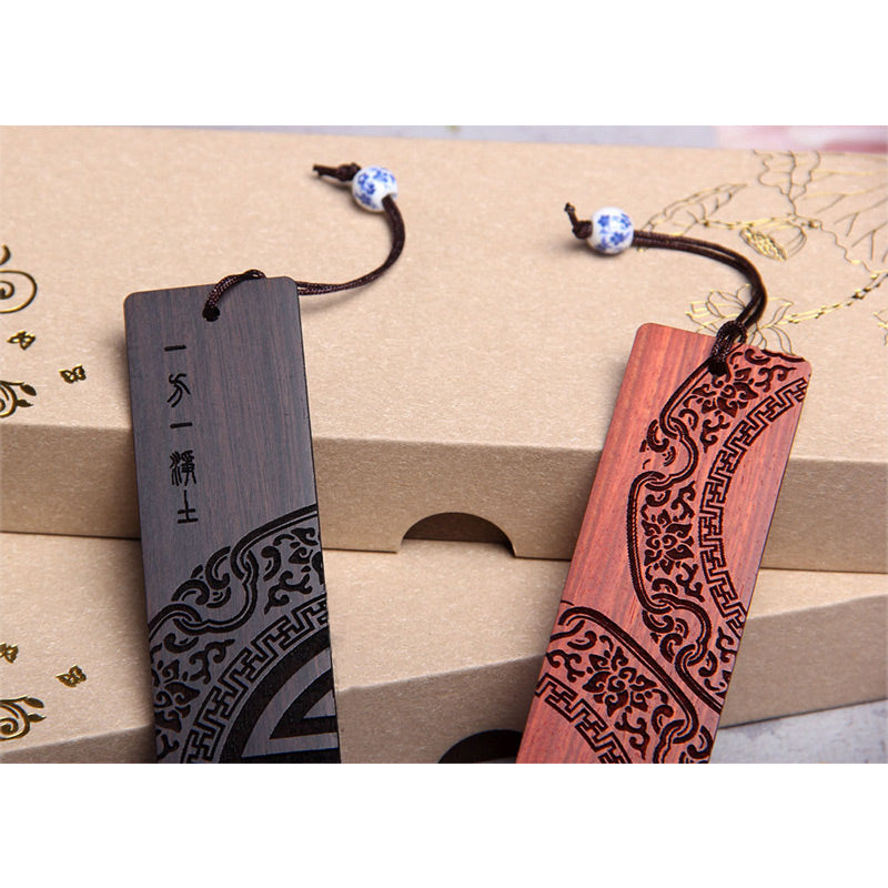 Marque-pages Foviel Zen Enlightenment en bois d'ébène et bois de santal rouge à petites feuilles avec coffret cadeau