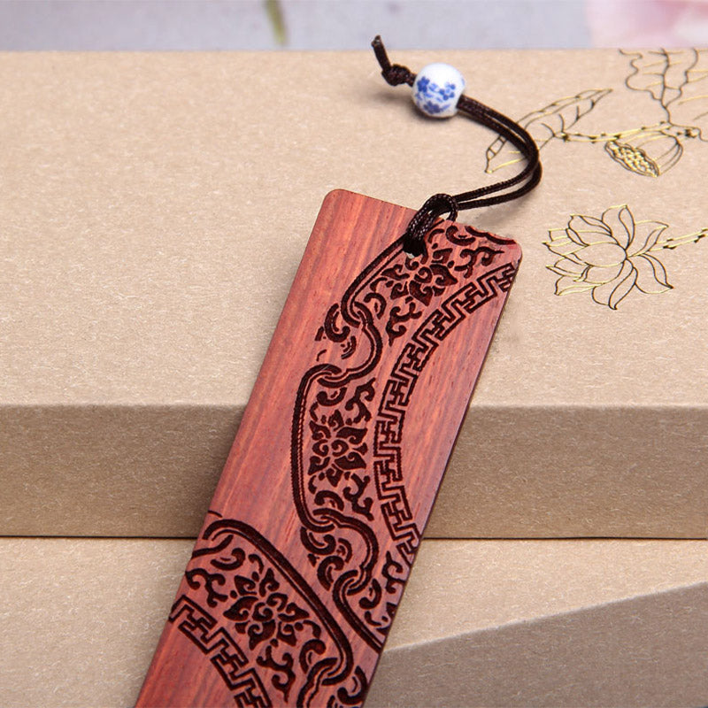 Marque-pages Foviel Zen Enlightenment en bois d'ébène et bois de santal rouge à petites feuilles avec coffret cadeau