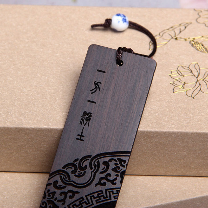 Foviel Zen Enlightenment Quotes Ebony Wood Small Leaf Red Sandalwood Bookmarks With Gift Box