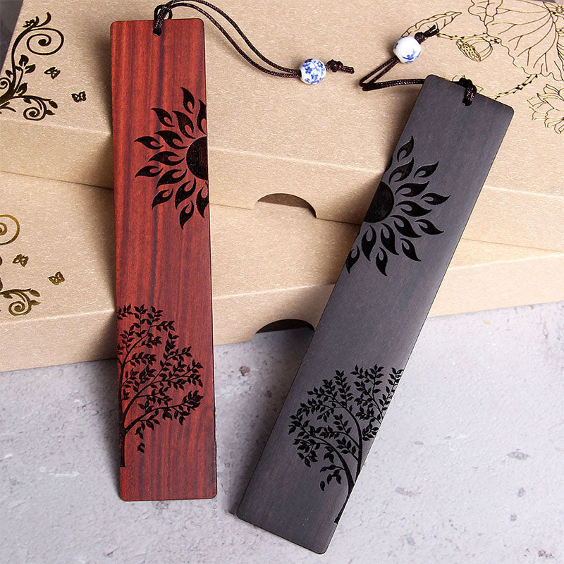 Marque-pages Foviel en bois d'ébène et santal rouge à petites feuilles avec coffret cadeau