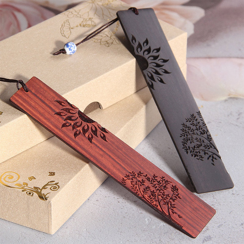 Marque-pages Foviel en bois d'ébène et santal rouge à petites feuilles avec coffret cadeau