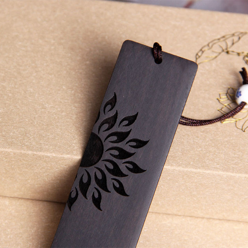 Marque-pages Foviel en bois d'ébène et santal rouge à petites feuilles avec coffret cadeau