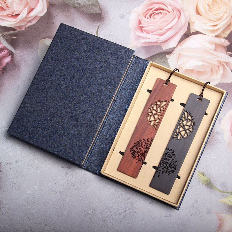 Foviel Signets « Arbre de vie » en bois d'ébène et bois de santal rouge, avec coffret cadeau
