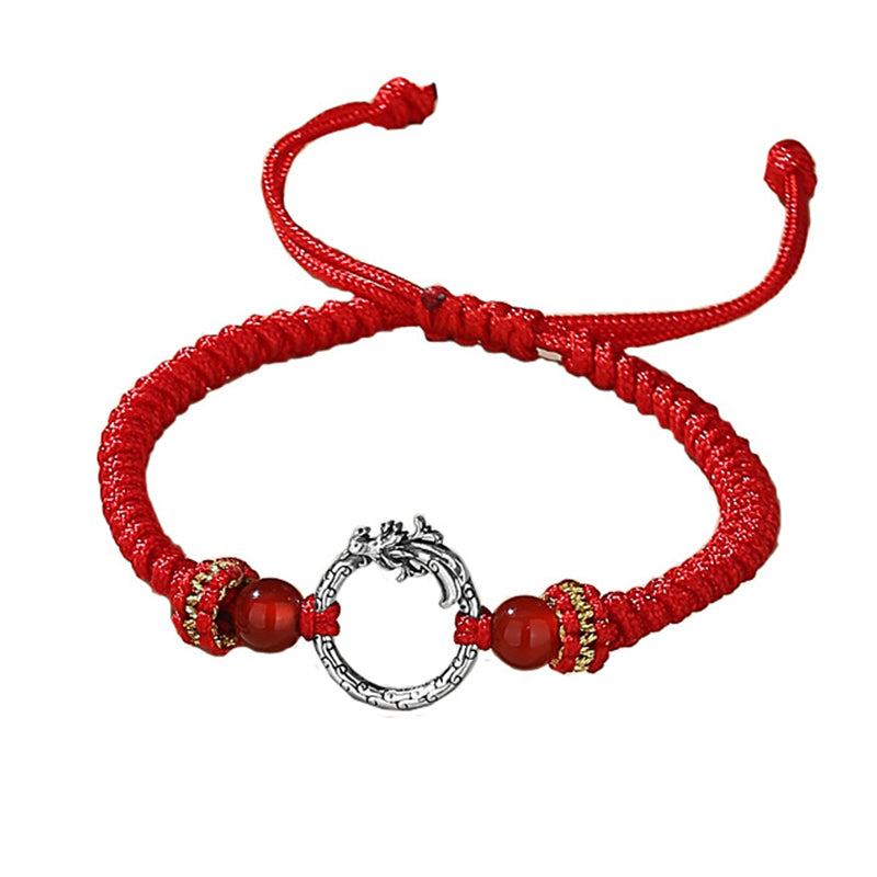 Foviel Handmade 925 Sterling Silver Year of the Dragon Phoenix Peace Buckle Luck Couple Bracelet