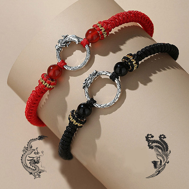 Foviel Handmade 925 Sterling Silver Year of the Dragon Phoenix Peace Buckle Luck Couple Bracelet