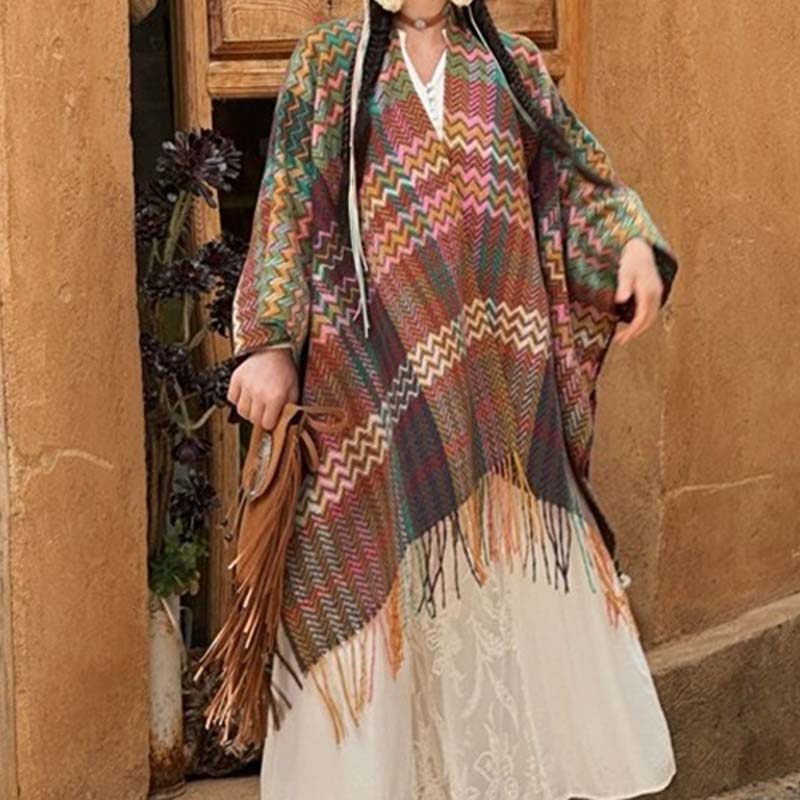 Buddha Stones Tibetan Shawl Colorful Wavy Striped Shapes Tassels Winter Cozy Travel Scarf Wrap - image 14
