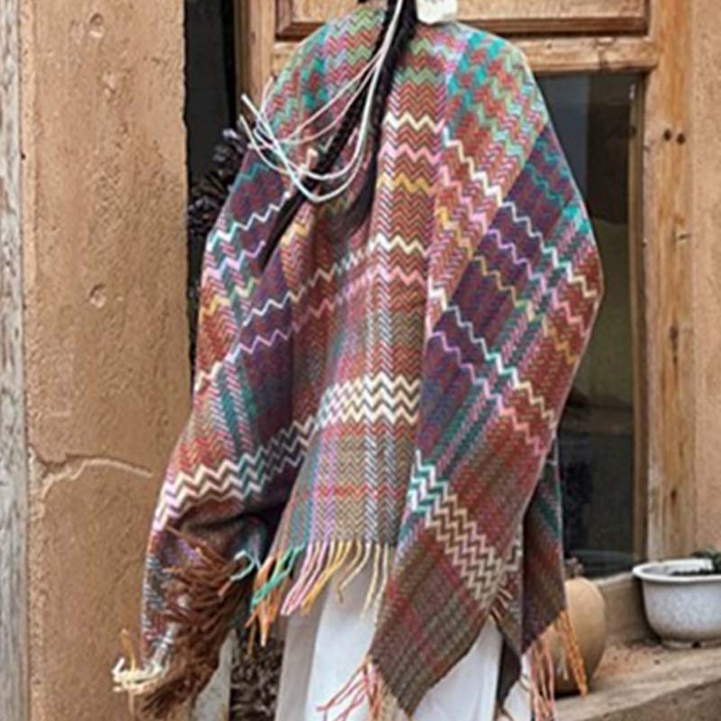 Buddha Stones Tibetan Shawl Colorful Wavy Striped Shapes Tassels Winter Cozy Travel Scarf Wrap - image 17