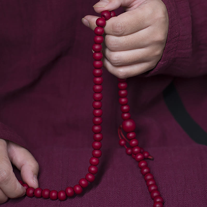 Buddha Stones 108 Mala Beads Natural Abelia Biflora Wood Protection Bracelet Mala Bracelet BS 10mm