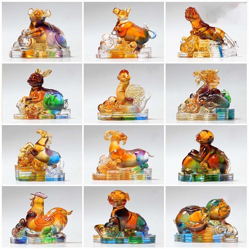 Buddha Stones Year of the Dragon Handmade 12 Chinese Zodiac Liuli Crystal Art Piece Protection Home Office Decoration - image 0
