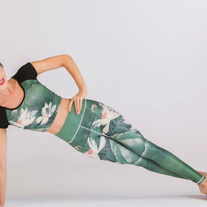 Foviel MdB 2St Lotus Phoenix Frühling Blumen Pfau Drucken Top Hosen Sport Fitness Yoga Damen Yoga Sets