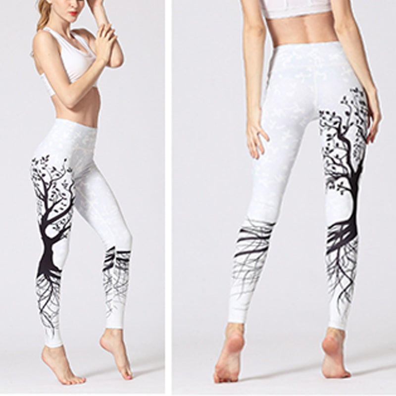 Pantalon de yoga pour femmes Foviel Lines Weeds Sakura Flowers Black Tree, legging de sport et de fitness