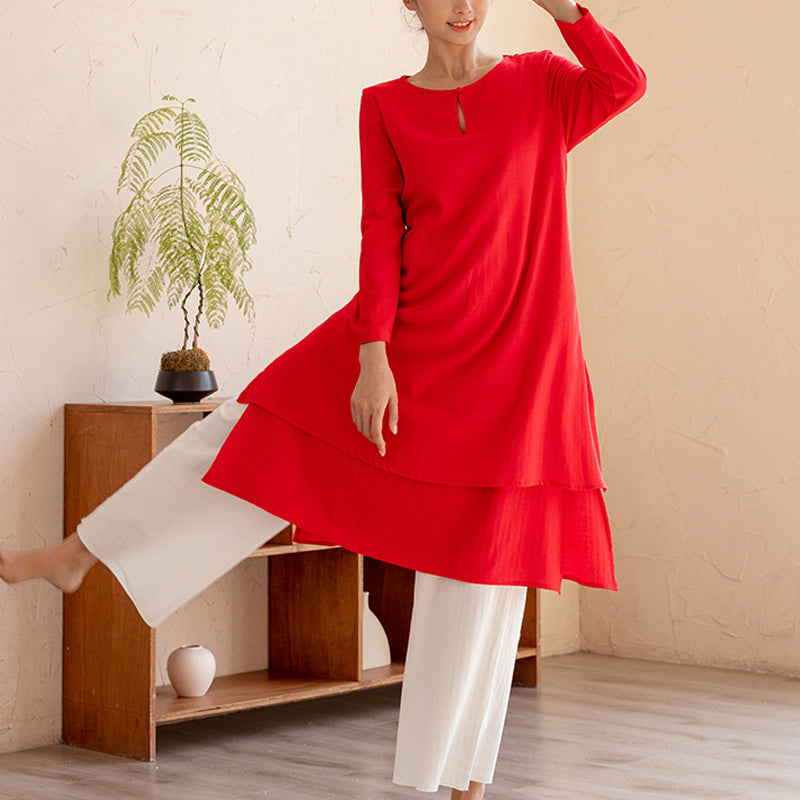 Buddha Stones 2Pcs Simple Design Tai Chi Meditation Yoga Clothing Top Pants Women's Set - Red Top&White Pants - US14,UK/AU18,EU46 (2XL) - image 11