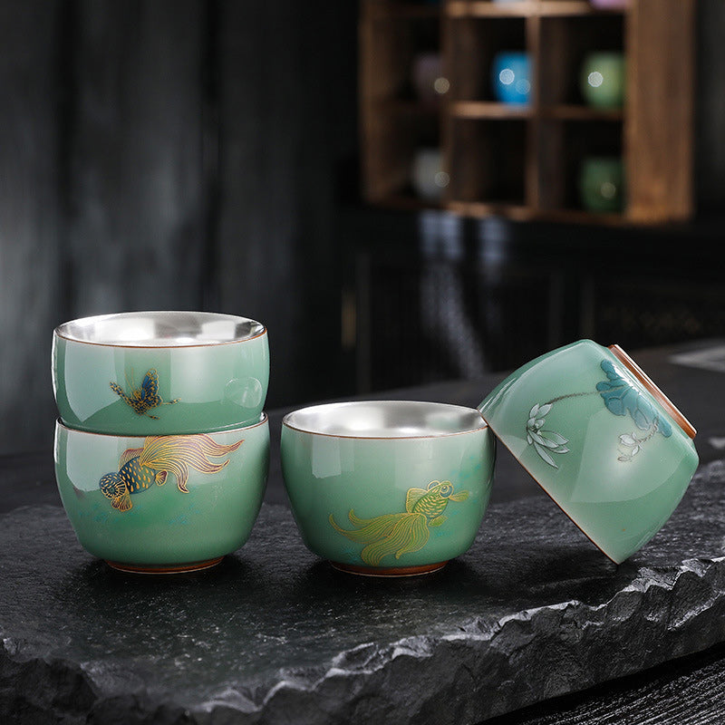 Buddha Stones Butterfly Goldfish Lotus Koi Fish Ceramic Teacup Kung Fu Tea Cup 120ml - image 0