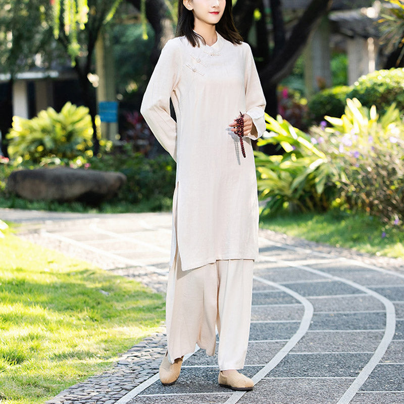 Buddha Stones 2Pcs Plain Long Sleeve Zen Yoga Clothing Meditation Clothing Top Pants Women's Set - Khaki (Top&Pants) - US8-10,UK/AU12-14,EU40-42 (2XL) - image 8