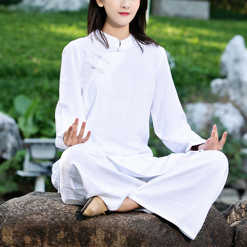 Buddha Stones 2Pcs Plain Long Sleeve Zen Yoga Clothing Meditation Clothing Top Pants Women's Set - White (Top&Pants) - US8-10,UK/AU12-14,EU40-42 (2XL) - image 0