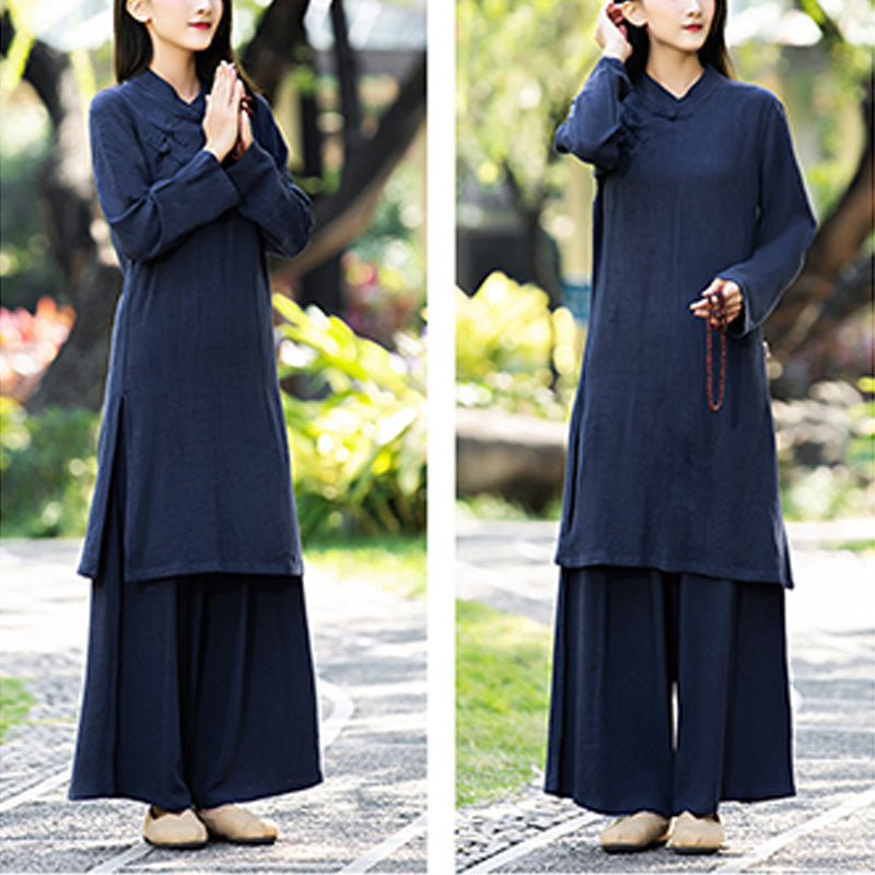 Buddha Stones 2Pcs Plain Long Sleeve Zen Yoga Clothing Meditation Clothing Top Pants Women's Set - image 11