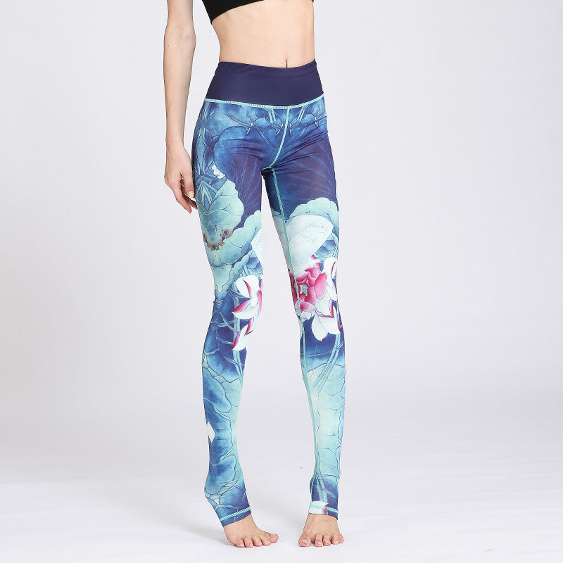 Buddha Stones Lotus Flower Print Design Pants Sports Fitness Yoga Leggings Women's Yoga Pants - Blue Lotus - US8-10,UK/AU12-14,EU40-42 (XL) - image 8