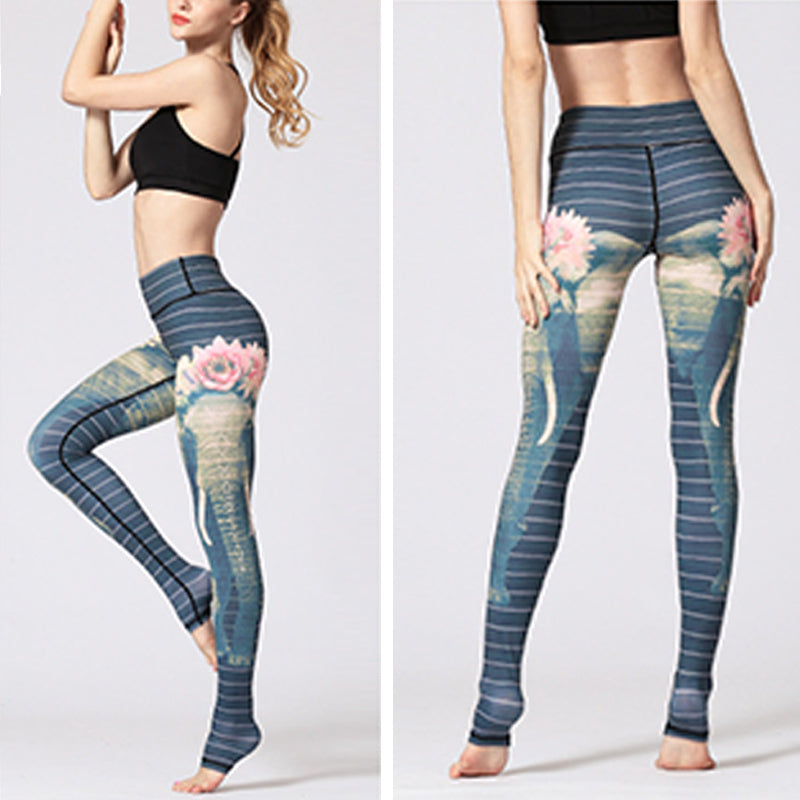 Foviel Lotus Flower Floral Print Design Pants Sports Fitness Yoga Leggings Women's Yoga Pants