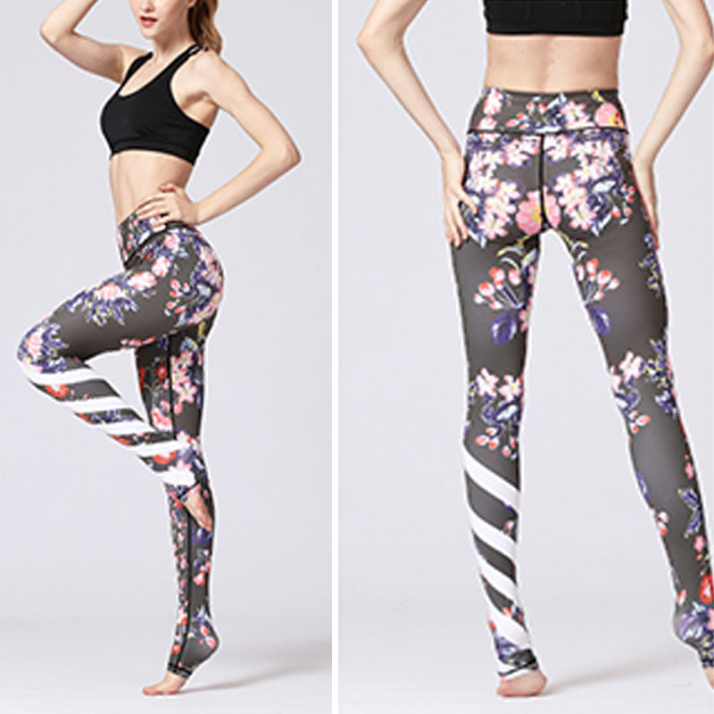 Foviel Lotus Flower Floral Print Design Pants Sports Fitness Yoga Leggings Women's Yoga Pants