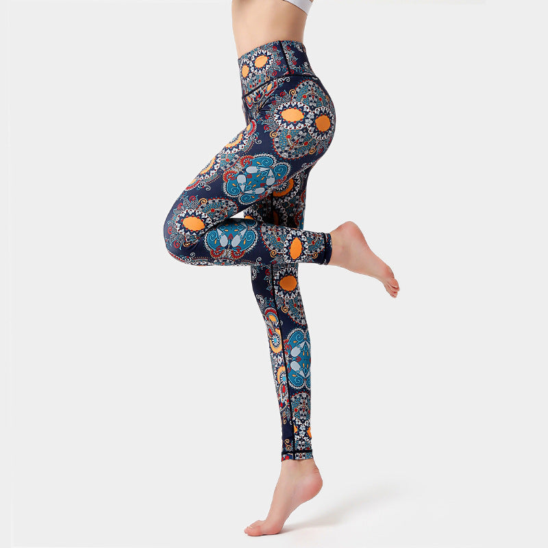 Foviel Flowers Leaves Birds Print Pants Sports Fitness Yoga Dance Leggings Women's Yoga Pants