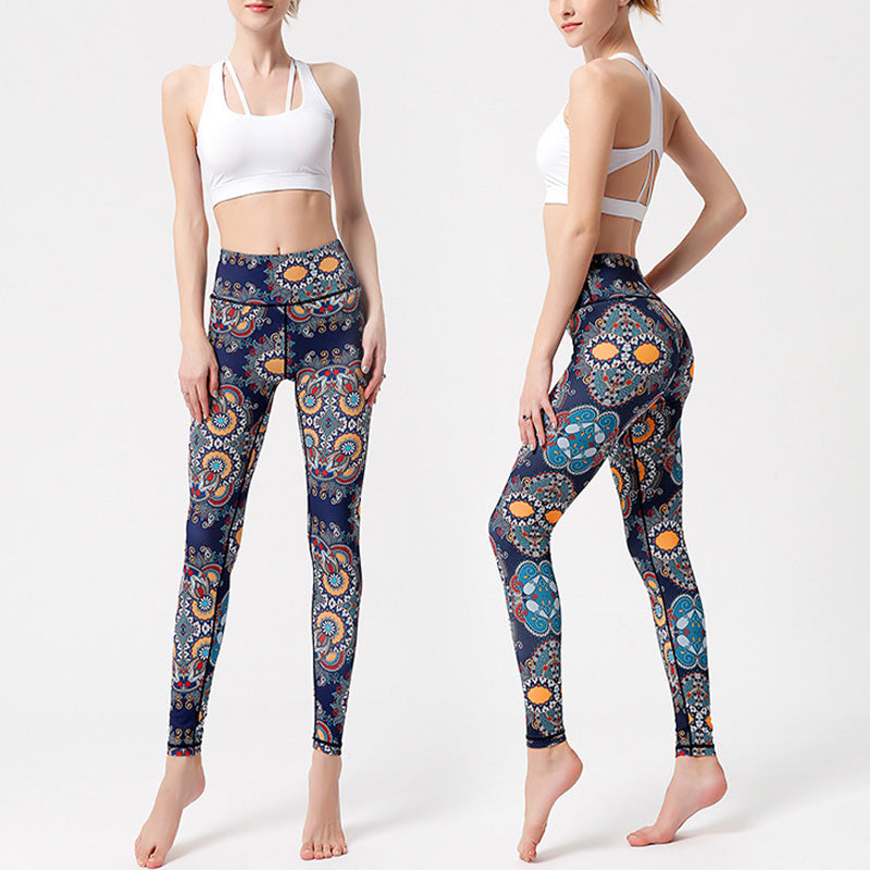 Foviel Flowers Leaves Birds Print Pants Sports Fitness Yoga Dance Leggings Women's Yoga Pants