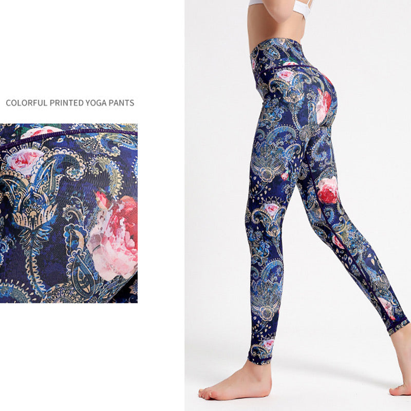Legging de yoga pour femme Foviel à imprimé fleurs, feuilles et oiseaux, pantalon de sport, de fitness et de danse