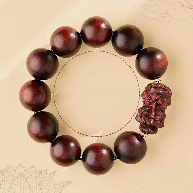 Bracelet de protection PiXiu en bois de santal rouge à petites feuilles Foviel