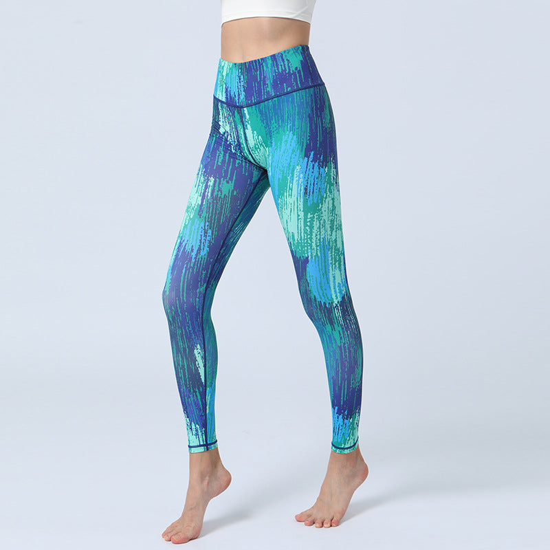 Buddha Stones Leaves Print Pants Sports Fitness Yoga High Waist Leggings Women's Yoga Pants - Blue Green - US8-10,UK/AU12-14,EU40-42 (XL) - image 8